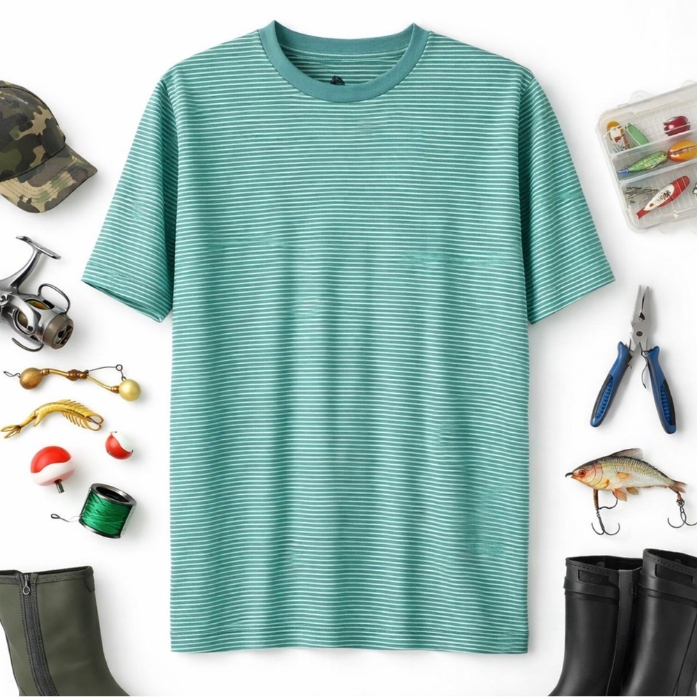 Men's Joe Marlin Crew Neck Stripe T-Shirt Adult Large Short Sleeve Blue Green